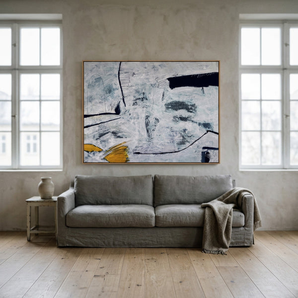 Large Neutral Minimalist Abstract Wall Art — Original Oil Painting, Textured Canvas — "Independent variable (Horizontal Ver.)"