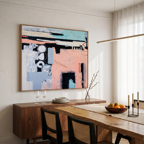 Bold Pink Modern Abstract Wall Art — Original Oil Painting, Textured Canvas — "Archive of longings (Horizontal Ver.)"