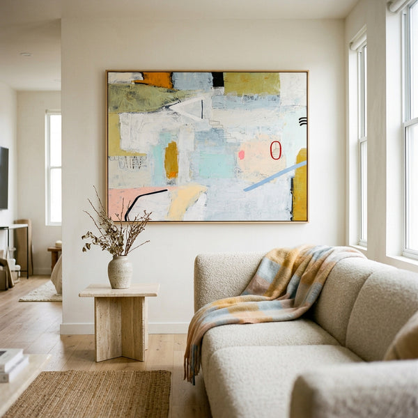 Serene Neutral Modern Abstract Wall Art — Large Original Oil Painting, Textured Canvas — "Daydream of Wednesday (Horizontal Ver.)"