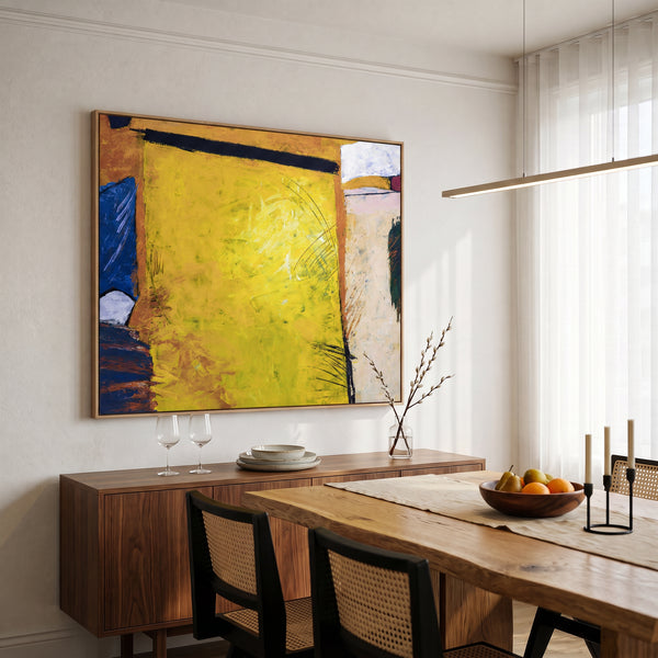 Vibrant Yellow Modern Abstract Wall Art — Large Original Oil Painting, Textured Canvas — "Sunshine (Horizontal Ver.)"