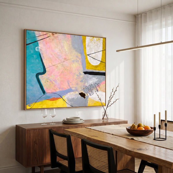 Pink Teal Abstract Wall Art — Large Modern Original Oil Painting, Textured Canvas — "Mindscape (Horizontal Ver.)"