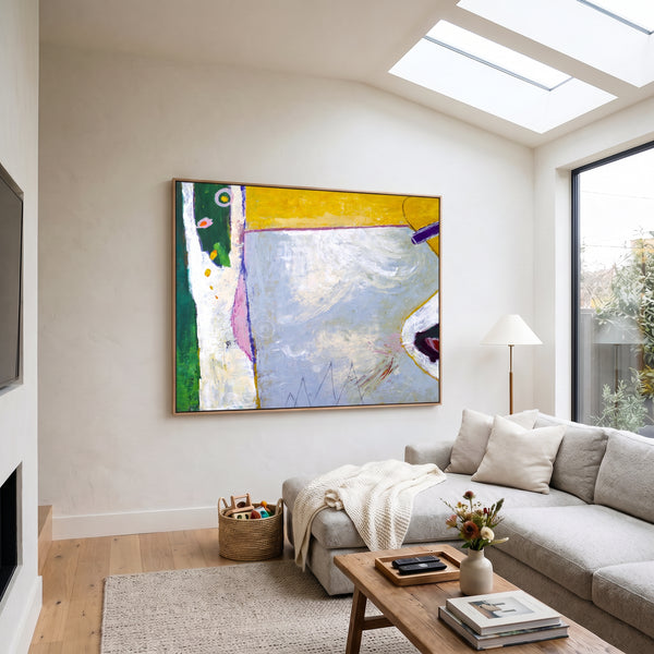 Vibrant Yellow Green Abstract Wall Art — Modern Original Oil Painting, Textured Canvas — "Your garden (Horizontal Ver.)"