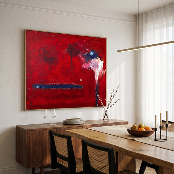 Bold Red Modern Abstract Wall Art — Vibrant Original Oil Painting, Textured Canvas — "Of the passion (Horizontal Ver.)"