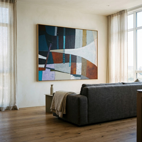 Moody Teal Abstract Wall Art — Original Acrylic Painting, Textured Canvas, Oversized Statement — "Locus Ille"