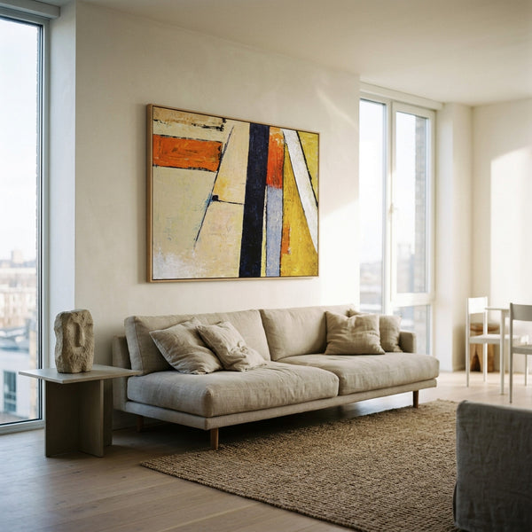 Abstract Wall Art — Modern Orange Yellow Original Oil Painting, Textured Canvas — "Door (Horizontal Ver.)"