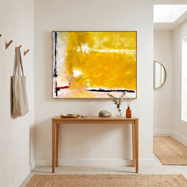 Large Yellow Modern Abstract Wall Art — Original Oil Painting, Textured Canvas — "Reminiscent (Horizontal Ver.)"