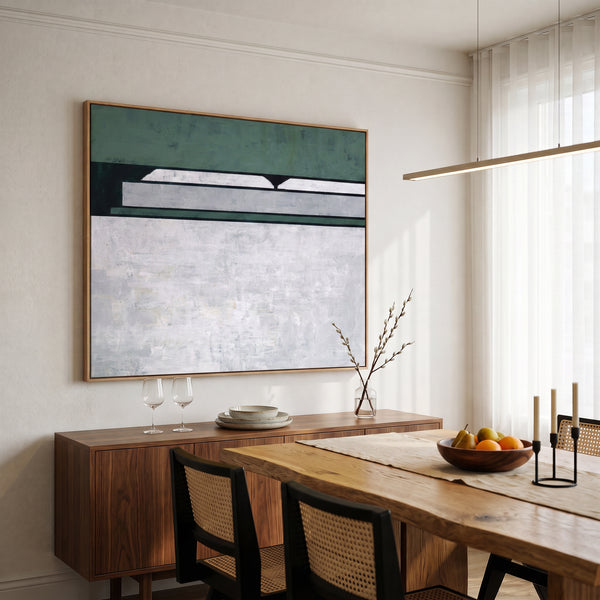Large Moody Blue Abstract Wall Art — Original Oil Painting, Textured Canvas — "Room I (Horizontal Ver.)"