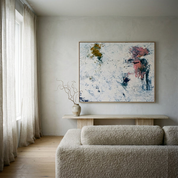 Serene Pink Minimalist Abstract Wall Art — Original Oil Painting, Textured Canvas — "Forgotten memories (Horizontal Ver.)"