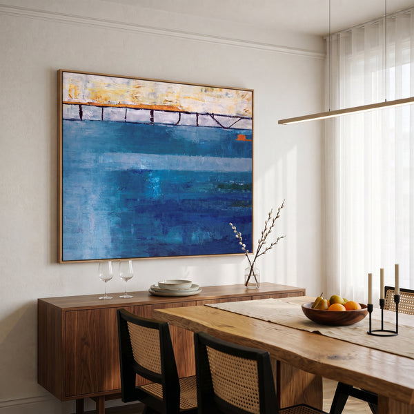 Cool Blue Moody Abstract Wall Art — Original Oil Painting, Textured Canvas — "Passage (Horizontal Ver.)"