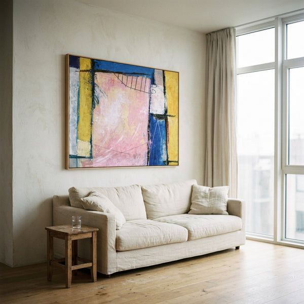 Pink Blue Abstract Wall Art — Large Original Oil Painting, Textured Canvas — "Hope (Horizontal Ver.)"