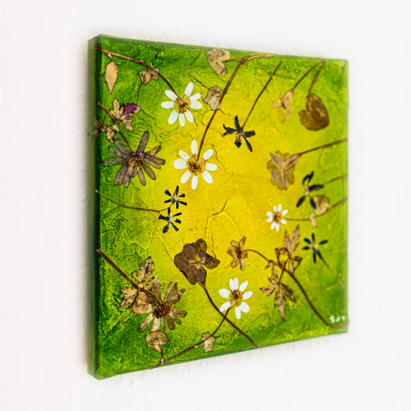 Vibrant Pink Boho Abstract Wall Art — Original Mixed Media Painting, Textured Canvas — "Florum-I" (8"x8") (8"x8" | 20x20cm)