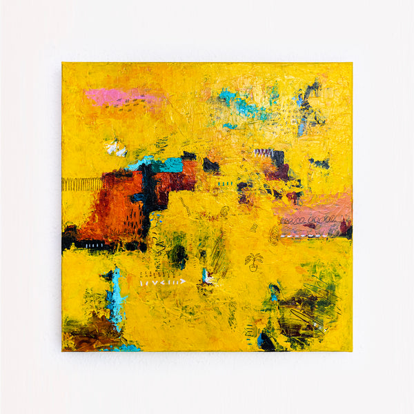 Vibrant Yellow Modern Abstract Wall Art — Original Oil Painting, Textured Canvas — "Sensus Gelb I" (20"x20") (20"x20" | 51x51cm)