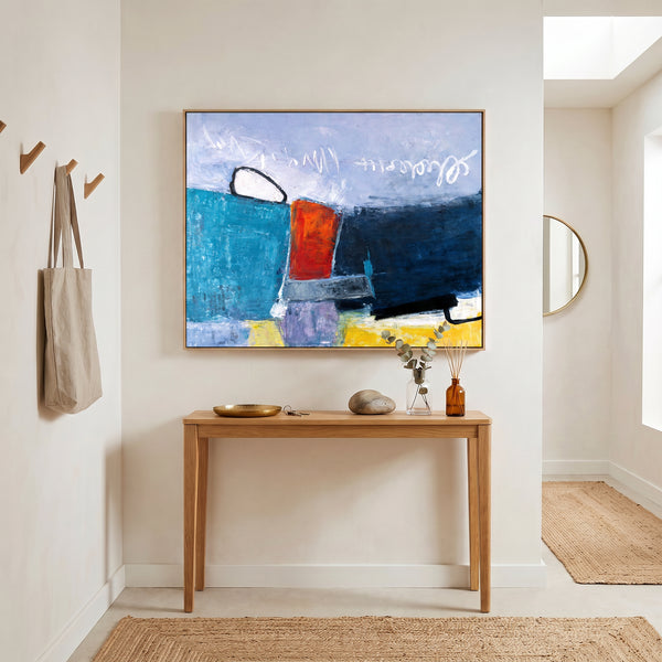 Abstract Wall Art, Bold Teal Modern Original Oil Painting — Textured Canvas Statement — "Mediate (Horizontal Ver.)"