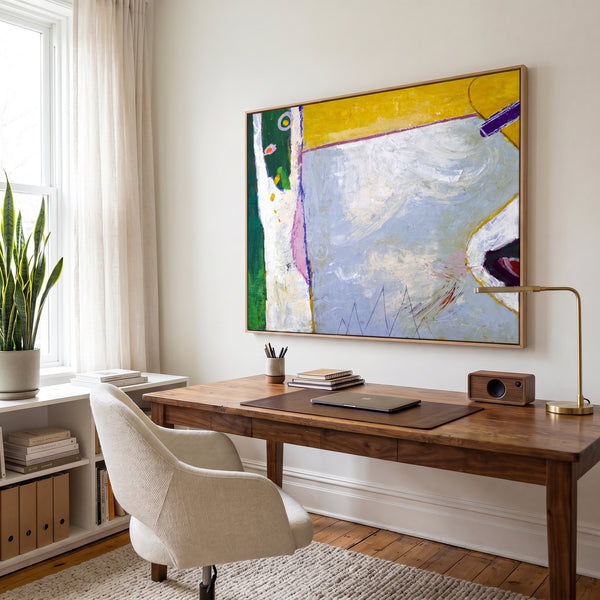 Vibrant Yellow Green Abstract Wall Art — Modern Original Oil Painting, Textured Canvas — "Your garden (Horizontal Ver.)"