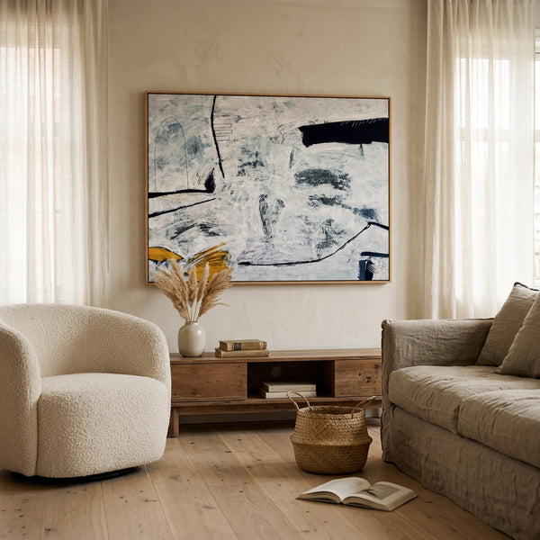 Large Neutral Minimalist Abstract Wall Art — Original Oil Painting, Textured Canvas — "Independent variable (Horizontal Ver.)"