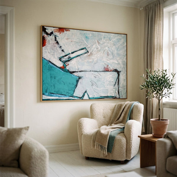 Teal Bold Abstract Wall Art — Large Original Oil Painting, Textured Canvas — "Door II (Horizontal Ver.)"