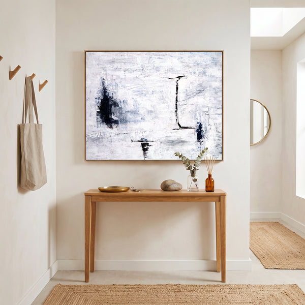 Large Abstract Wall Art — Minimalist Black White Original Oil Painting, Textured Canvas — "Trace (Horizontal Ver.)"
