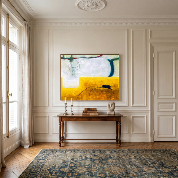 Vibrant Yellow Abstract Wall Art — Large Original Oil Painting, Textured Canvas — "The fourth (Horizontal Ver.)"