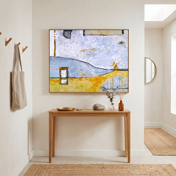 Abstract Wall Art, Yellow Modern Original Oil Painting — Large Textured Statement Canvas — "Yellow telephone booth (Horizontal Ver.)"
