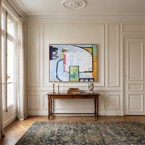 Moody Grey Abstract Wall Art — Large Original Oil Painting, Textured Canvas — "The Wait (Horizontal Ver.)"