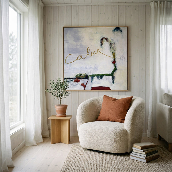 Serene White Minimalist Abstract Wall Art — Original Oil Painting, Textured Canvas — "Calm (Square Ver.)"