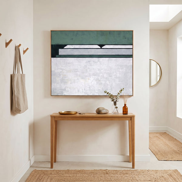 Large Moody Blue Abstract Wall Art — Original Oil Painting, Textured Canvas — "Room I (Horizontal Ver.)"