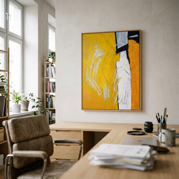 Bold Yellow Modern Abstract Wall Art — Large Original Oil Painting, Textured Canvas — "Gelb (Vertical Ver.)"