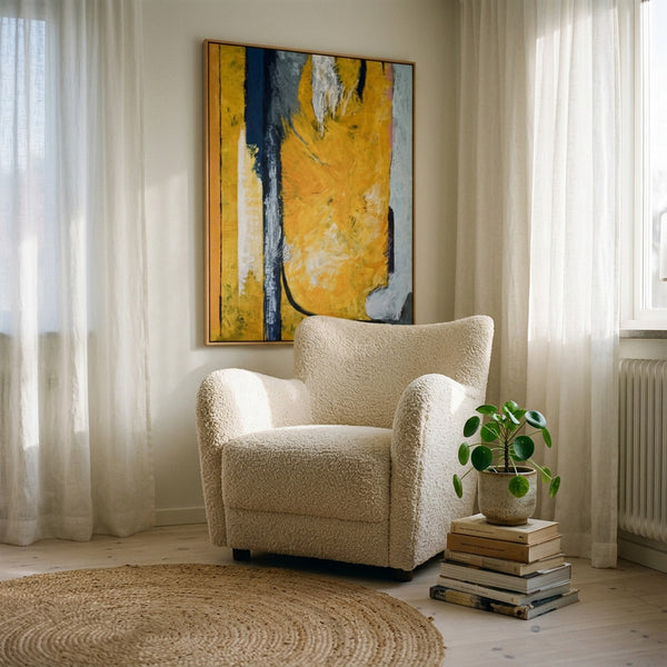 Vibrant Yellow Modern Abstract Wall Art — Original Oil Painting, Textured Canvas — "Clearpool (Vertical Ver.)"