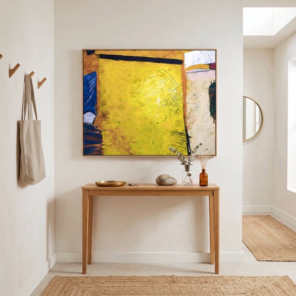 Vibrant Yellow Modern Abstract Wall Art — Large Original Oil Painting, Textured Canvas — "Sunshine (Horizontal Ver.)"