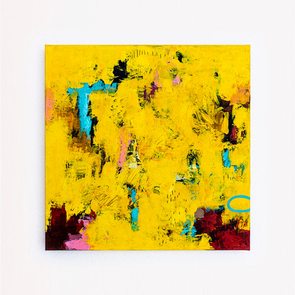 Warm Yellow Modern Abstract Wall Art — Original Oil Painting, Textured Canvas — "Sensus Gelb II" (20"x20") (20"x20" | 51x51cm)