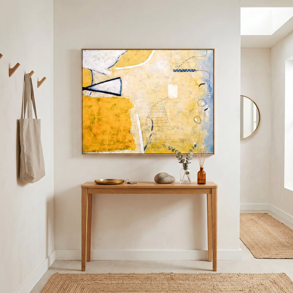 Large Yellow Minimalist Abstract Wall Art — Original Oil Painting, Textured Canvas — "Monday dream (Horizontal Ver.)"