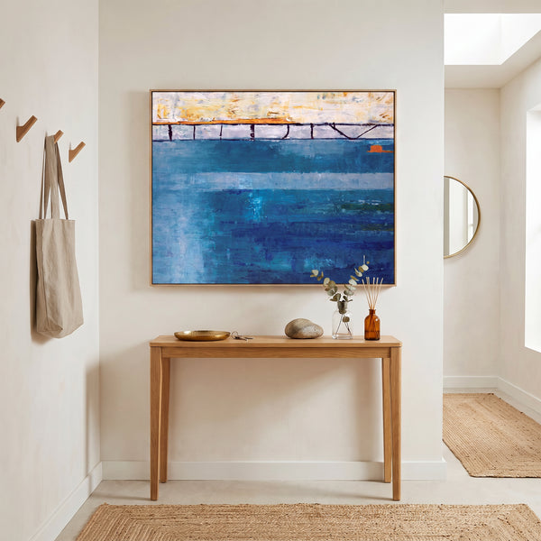 Cool Blue Moody Abstract Wall Art — Original Oil Painting, Textured Canvas — "Passage (Horizontal Ver.)"