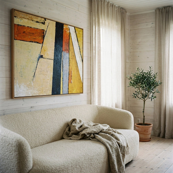 Abstract Wall Art — Modern Orange Yellow Original Oil Painting, Textured Canvas — "Door (Horizontal Ver.)"