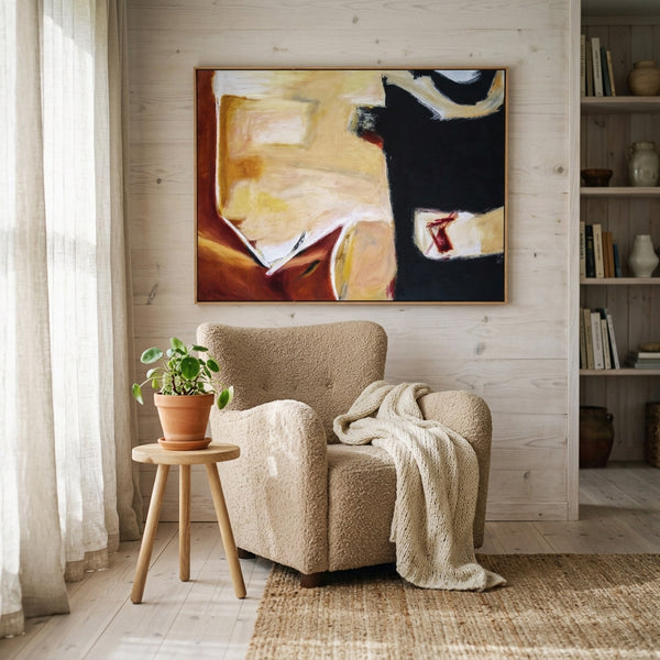 Large Moody Black Abstract Wall Art — Original Oil Painting, Textured Canvas — "In that manner (Horizontal Ver.)"