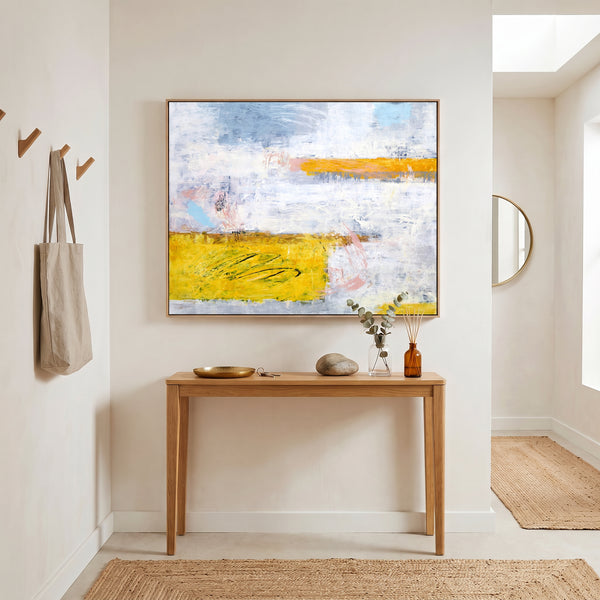 Vibrant Yellow Modern Abstract Wall Art — Original Oil Painting, Textured Canvas — "Yellow echo (Horizontal Ver.)"