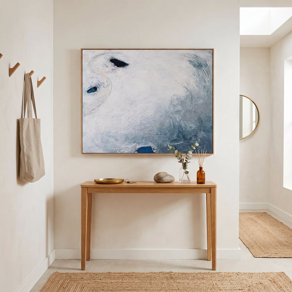 Serene Blue Minimalist Abstract Wall Art — Original Oil Painting, Textured Canvas Statement — "A little piece of moon (Horizontal Ver.)"