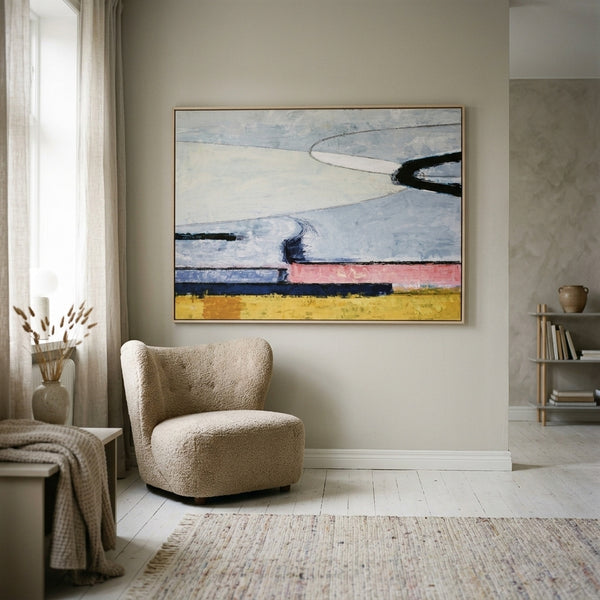Abstract Wall Art Large Modern Pink Grey Original Oil Painting, Textured Canvas — "Parabola (Horizontal Ver.)"