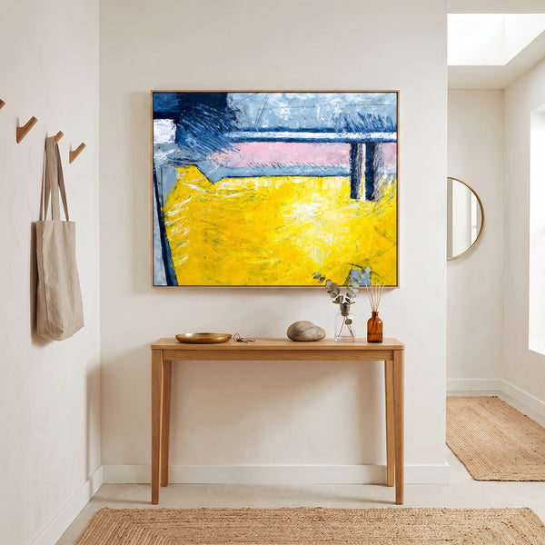 Large Yellow Modern Abstract Wall Art — Original Oil Painting, Textured Canvas — "Reinforce (Horizontal Ver.)"