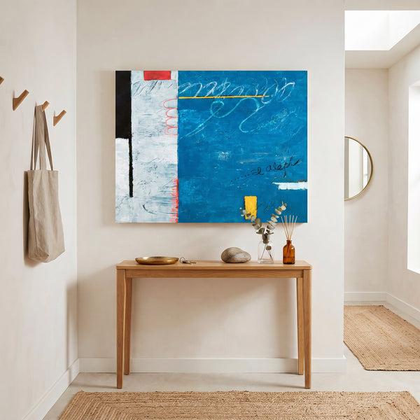 Abstract Wall Art Blue Modern Dynamic Original Oil Painting, Textured Canvas — "The Aleph (Horizontal Ver.)"