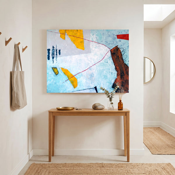 Abstract Wall Art Large Blue Modern Original Oil Painting, Textured Canvas — "Tale II (Horizontal Ver.)"