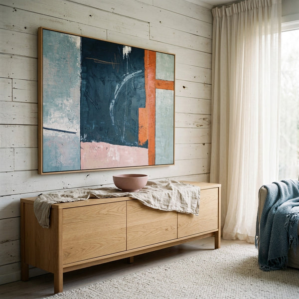 Moody Navy Abstract Wall Art — Large Original Oil Painting, Textured Canvas — "Composition A (Horizontal Ver.)"