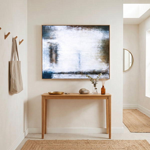 Moody White Abstract Wall Art — Large Original Oil Painting, Textured Canvas — "Waiting (Horizontal Ver.)"