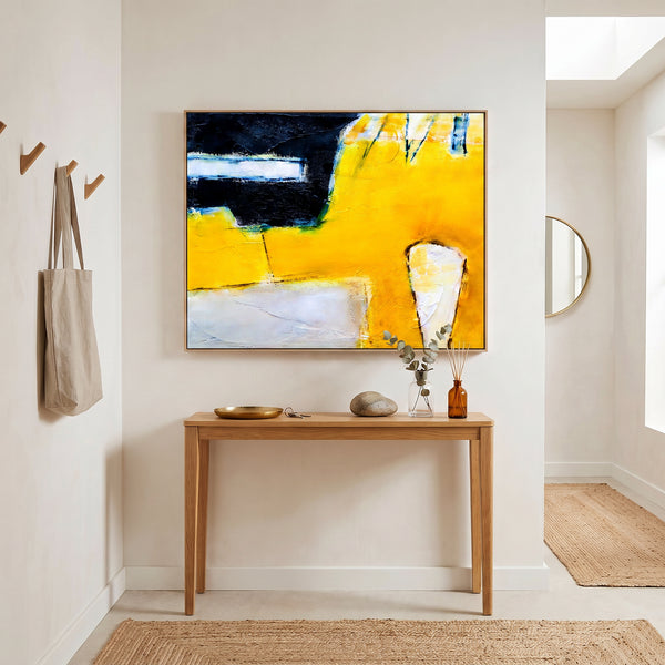Abstract Wall Art — Large Yellow Black Modern Original Oil Painting, Textured Canvas — "Neo (Horizontal Ver.)"