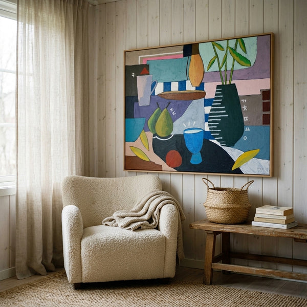 Moody Neutral Minimalist Abstract Wall Art — Original Oil Painting, Textured Canvas — "Ein Tisch II"