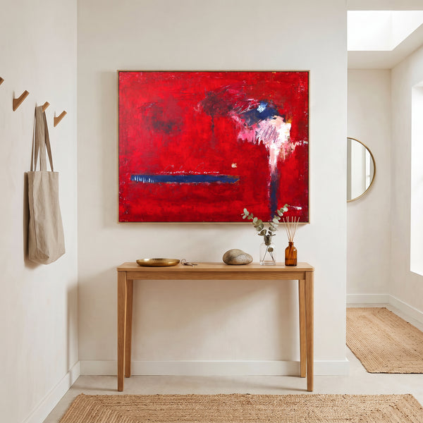 Bold Red Modern Abstract Wall Art — Vibrant Original Oil Painting, Textured Canvas — "Of the passion (Horizontal Ver.)"