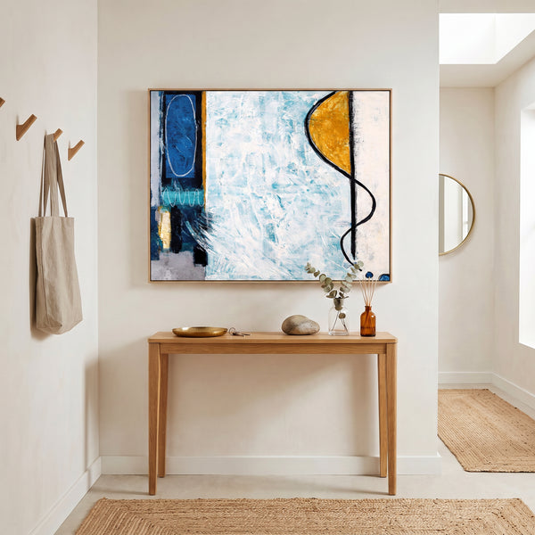 Abstract Wall Art — Serene Blue Modern Original Oil Painting, Textured Canvas Statement — "Pool (Horizontal Ver.)"
