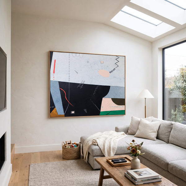 Abstract Wall Art, Moody Black Modern Original Oil Painting — Large Textured Canvas — "Albeit (Horizontal Ver.)"