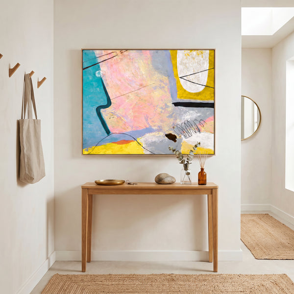 Pink Teal Abstract Wall Art — Large Modern Original Oil Painting, Textured Canvas — "Mindscape (Horizontal Ver.)"