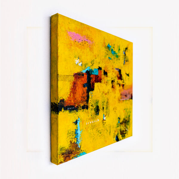 Vibrant Yellow Modern Abstract Wall Art — Original Oil Painting, Textured Canvas — "Sensus Gelb I" (20"x20") (20"x20" | 51x51cm)