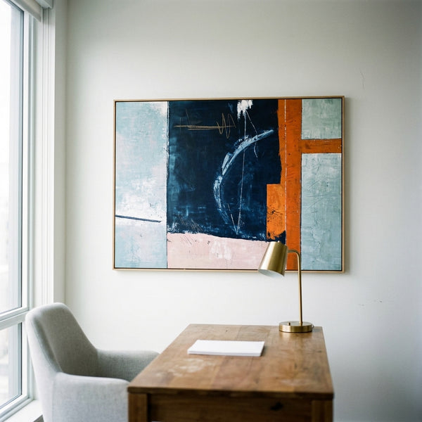 Moody Navy Abstract Wall Art — Large Original Oil Painting, Textured Canvas — "Composition A (Horizontal Ver.)"